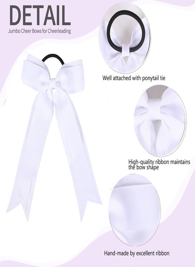 Hipcheer 16pcs Collegiate Style Cheer hair Bows for Girls, Long Tail Skinny Cheer Bow Ponytail Holder Handmade Bows for Girls Teens Softball Cheerleader Sports (White) - Image 4